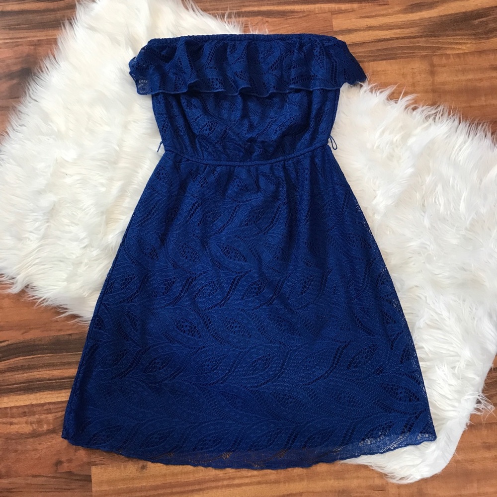 Maurices | Strapless Lace Dress Royal Blue XS